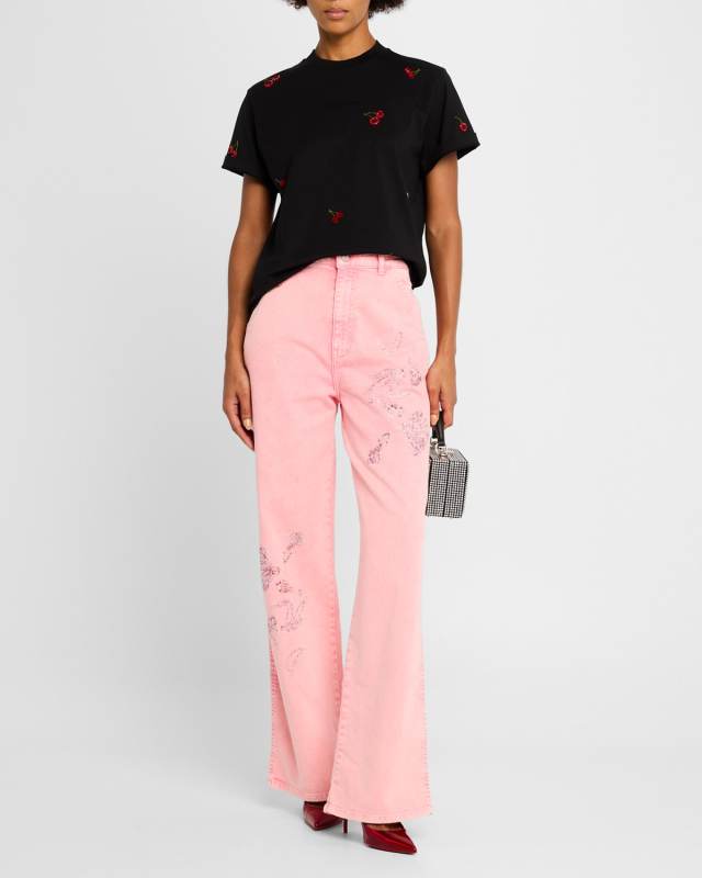 Floral Crystal High-Rise Jeans